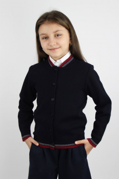 Короткий жакет из трикотажа с воротником и застежкой на пуговицы Полесье С2440-19 0С2046-Д43 122,128 м.синий - фото 1