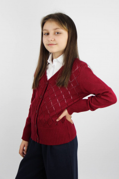 Жакет из трикотажа с ажурным узором в деловом стиле Полесье С2211-23 3С3188-Д43 152 бордовая_роза - фото 2