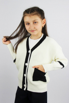 Жакет из трикотажа белый и желтый в стиле casual Полесье С2202-23 4С0656-Д43 146,152 снежок - фото 2