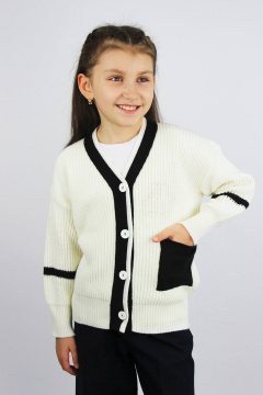 Жакет из трикотажа белый и желтый в стиле casual Полесье С2202-23 4С0656-Д43 146,152 снежок - фото 1