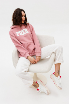 Демисезонный розовый oversize худи с начесом и принтом HIT 0208 розовый - фото 2