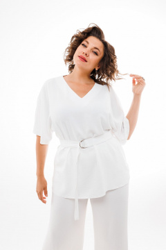 Летний костюм из вискозы блуза и брюки с поясом Anelli 1402 белый - фото 4