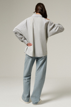 Зеленая хлопковая блуза с воротником и длиной 66см Панда 153944w хаки - фото 2