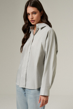 Зеленая хлопковая блуза с воротником и длиной 66см Панда 153944w хаки - фото 3