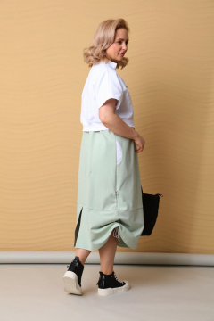 Белый и зеленый комплект платье и жакет с шнуровкой LM М77 - фото 2