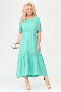 Бирюзовое платье с воланом и поясом Новелла Шарм А3989 - фото 5