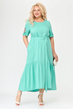 Бирюзовое платье с воланом и поясом Новелла Шарм А3989 - фото 4
