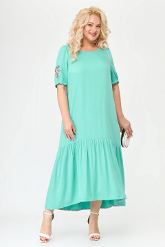 Бирюзовое платье с воланом и поясом Новелла Шарм А3989 - фото 1