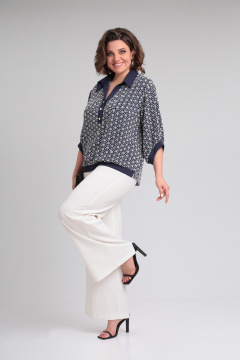 Костюм из белой и синей тканевой блузы и расширенных брюк Lady Secret 2948 молочный+синий - фото 5