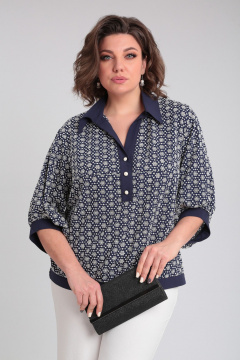 Костюм из белой и синей тканевой блузы и расширенных брюк Lady Secret 2948 молочный+синий - фото 2