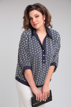 Костюм из белой и синей тканевой блузы и расширенных брюк Lady Secret 2948 молочный+синий - фото 3