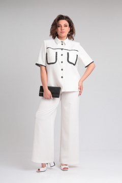 Летний костюм из лен-вишер с короткими рукавами Lady Secret 2950 молочный - фото 3