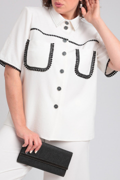 Летний костюм из лен-вишер с короткими рукавами Lady Secret 2950 молочный - фото 4