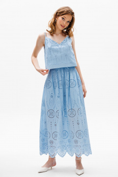 Голубая миди юбка с вышивкой, карманами и шнуром EOLA 2630 голубой - фото 1