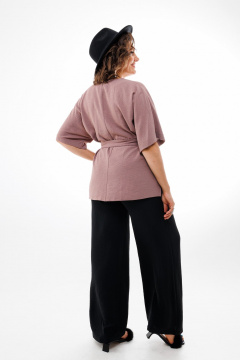 Блуза летняя свободная из вискозы с поясом Anelli 1394 капучино - фото 4