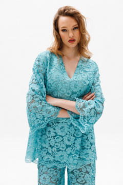 Комплект из гипюра с прямыми брюками и блузой EOLA 2649 мята - фото 5