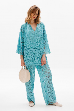 Комплект из гипюра с прямыми брюками и блузой EOLA 2649 мята - фото 4