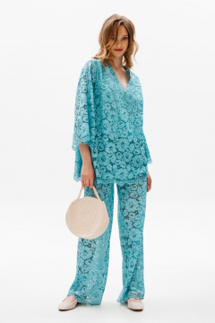 Комплект из гипюра с прямыми брюками и блузой EOLA 2649 мята - фото 3