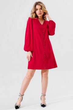 Яркое летнее платье А-образного силуэта с пуговицами и подкладкой Faufilure C1491 малиновый - фото 2