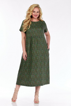 Летнее платье из штапеля с завышенной линией талии и карманами LadyThreeStars 2487 зеленый - фото 3