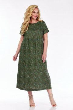 Летнее платье из штапеля с завышенной линией талии и карманами LadyThreeStars 2487 зеленый - фото 2