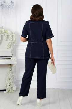 Брючный костюм из лен-вишер с контрастной отделкой Ninele 5959 синий - фото 4