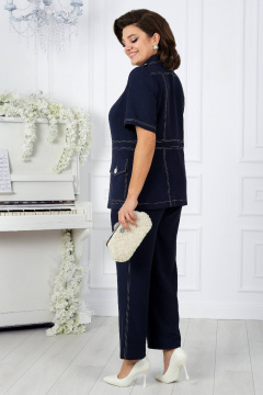 Брючный костюм из лен-вишер с контрастной отделкой Ninele 5959 синий - фото 3