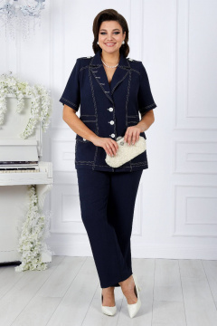 Брючный костюм из лен-вишер с контрастной отделкой Ninele 5959 синий - фото 1