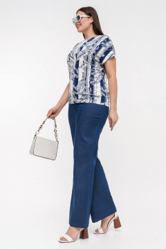 Юбка трапециевидная с высоким поясом и разрезом La rouge 3354 синий-(полоска) - фото 3