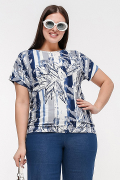 Юбка трапециевидная с высоким поясом и разрезом La rouge 3354 синий-(полоска) - фото 1