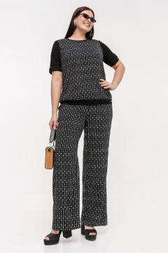 Брюки женские расширенные с поясом на резинке La rouge 8057 черный-(сердечки) - фото 5
