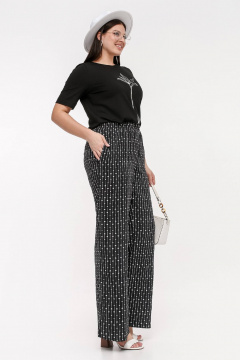 Брюки женские расширенные с поясом на резинке La rouge 8057 черный-(сердечки) - фото 2
