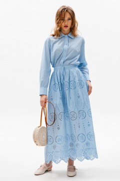 Голубая оверсайз блуза с центральной застежкой на пуговицы EOLA 2631 голубой - фото 1