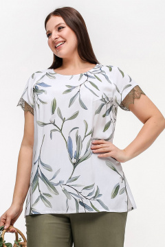 Блуза La rouge 6295 белый-(веточки) - фото 1