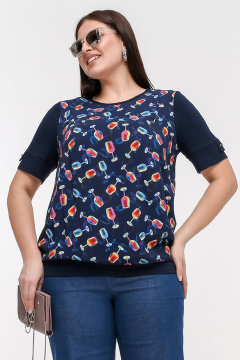 Джемпер La rouge 3350 синий-(бокалы) - фото 1