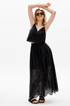 Черная юбка с вышивкой и фестонами, миди длины EOLA 2630 черный - фото 5