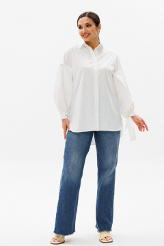 Блуза оверсайз с кокеткой и складками, с длинным рукавом Anastasia 1114 молочный - фото 3
