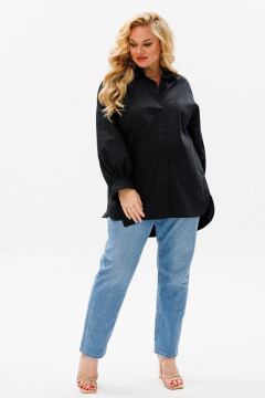 Блуза оверсайз с кокеткой, состойнением с пуговицами и воротником Anastasia 1114 черный - фото 4