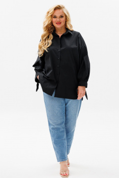 Блуза оверсайз с кокеткой, состойнением с пуговицами и воротником Anastasia 1114 черный - фото 2