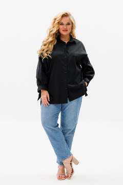 Блуза оверсайз с кокеткой, состойнением с пуговицами и воротником Anastasia 1114 черный - фото 1