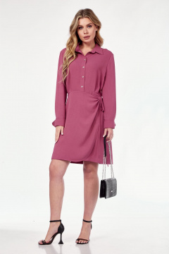 Платье свободного силуэта из текстиля розовое демисезонное Lady Line 566 фуксия - фото 1