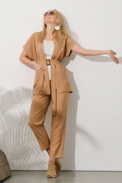 Брюки и кардиган из текстиля бежевый летний стиль на каждый день Achosa 94 бежевый - фото 3