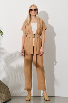 Брюки и кардиган из текстиля бежевый летний стиль на каждый день Achosa 94 бежевый - фото 2