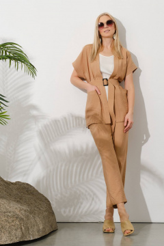 Брюки и кардиган из текстиля бежевый летний стиль на каждый день Achosa 94 бежевый - фото 1