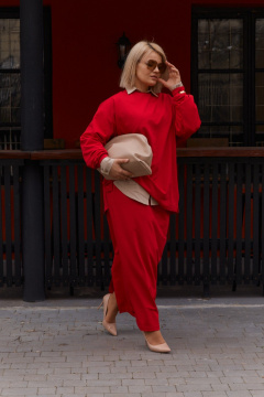 Макси-юбка из трикотажа и хлопка с разрезом для повседневной носки GRATTO 6415 рубиновый - фото 5