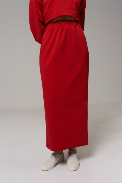 Макси-юбка из трикотажа и хлопка с разрезом для повседневной носки GRATTO 6415 рубиновый - фото 3