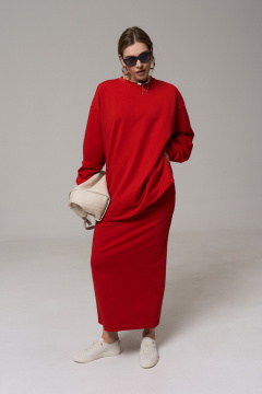 Макси-юбка из трикотажа и хлопка с разрезом для повседневной носки GRATTO 6415 рубиновый - фото 1