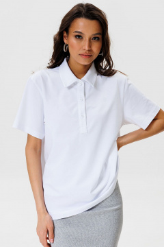 Белая футболка-поло из хлопка со стразами для летних образов GO F1002/01-01. 164-170 - фото 1