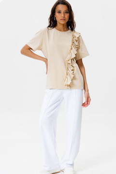 Бежевая футболка с воланом из хлопка для летних образов GO F1003/03-02. 164-170 - фото 4