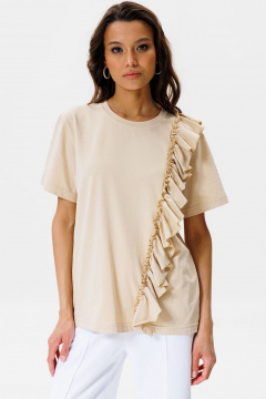 Бежевая футболка с воланом из хлопка для летних образов GO F1003/03-02. 164-170 - фото 1